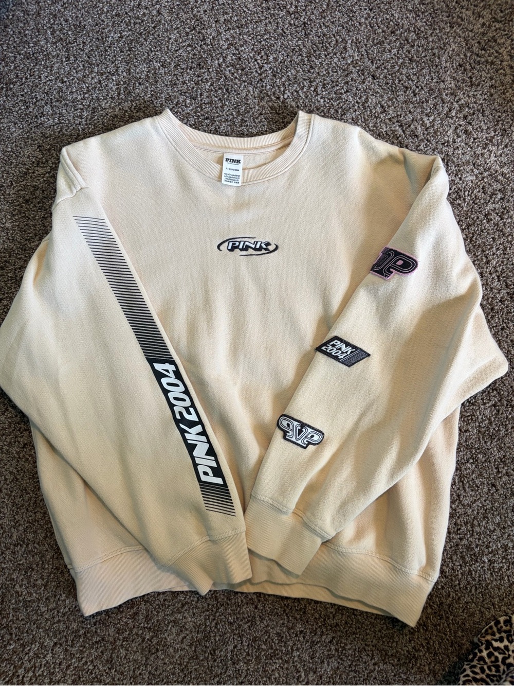 PINK Victoria's Secret Cream Crewneck Sweatshirt with Logo Graphics